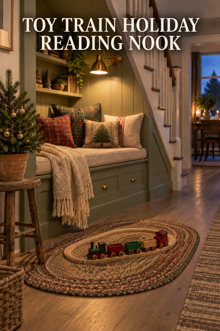 Create a Toy Train Holiday Reading Nook Under the Stairs